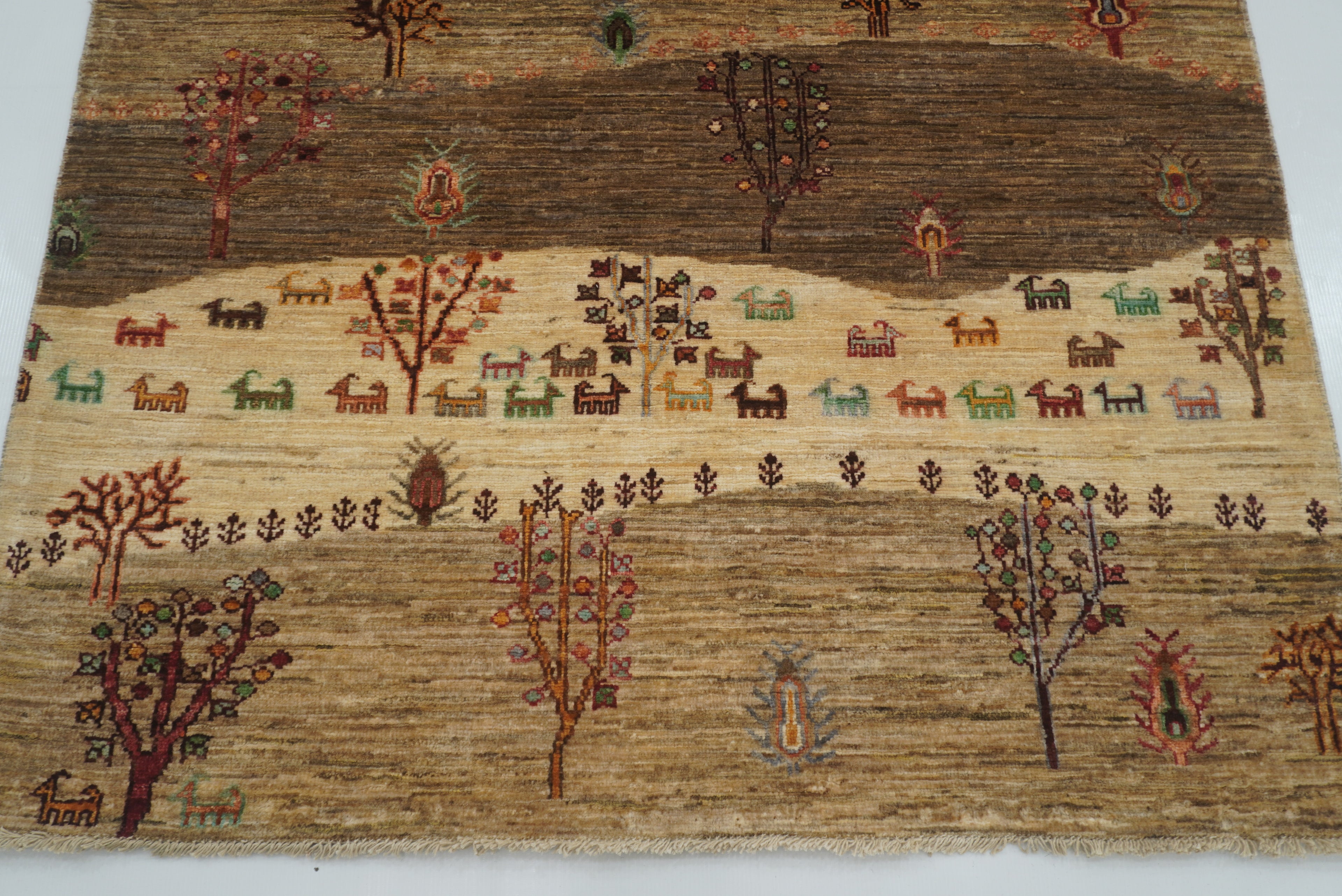 4x6 Beige Gray Gabbeh Afghan Hand-Knotted Wool Tree Rug - Yildiz Rugs