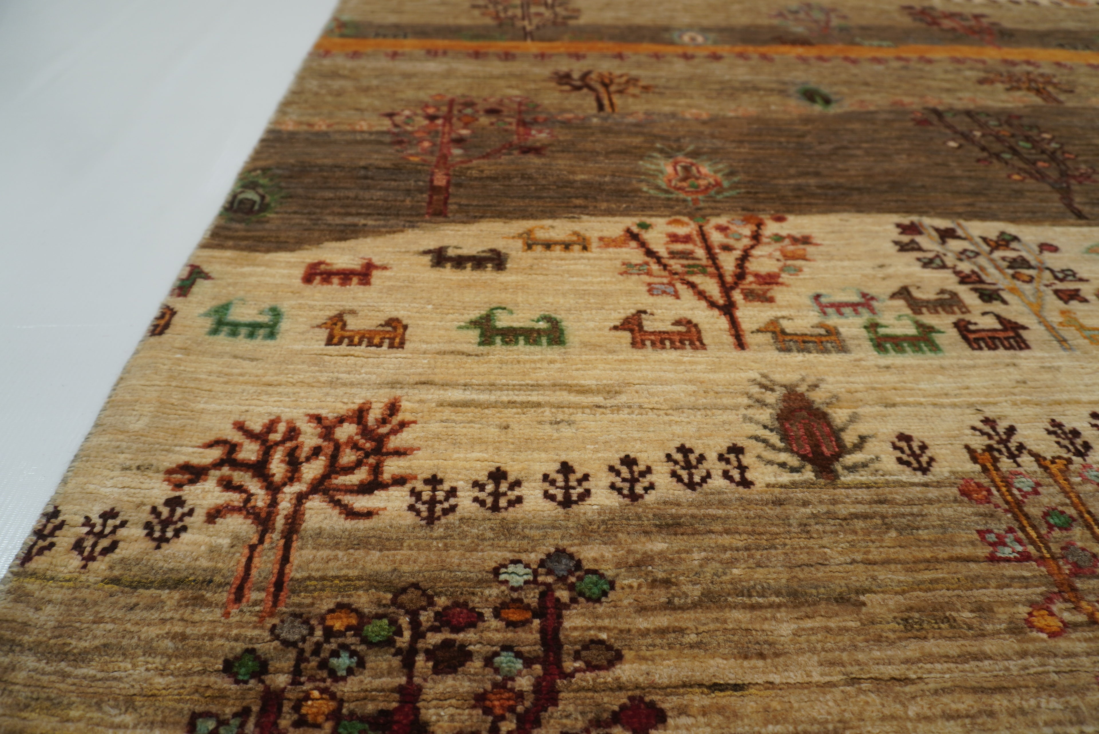 4x6 Beige Gray Gabbeh Afghan Hand-Knotted Wool Tree Rug - Yildiz Rugs