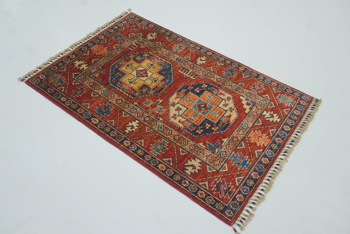 3x4 Red Ersari Hand Knotted Afghan Wool Oriental Rug - Yildiz Rugs