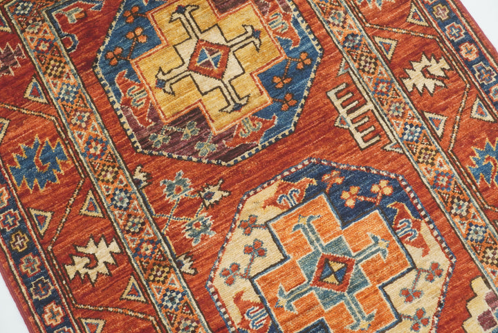 3x4 Red Ersari Hand Knotted Afghan Wool Oriental Rug - Yildiz Rugs