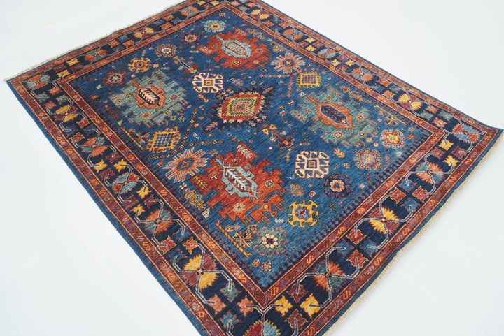 5x7 Navy Blue Baluch Afghan Hand-Knotted Wool Oriental Rug - Yildiz Rugs