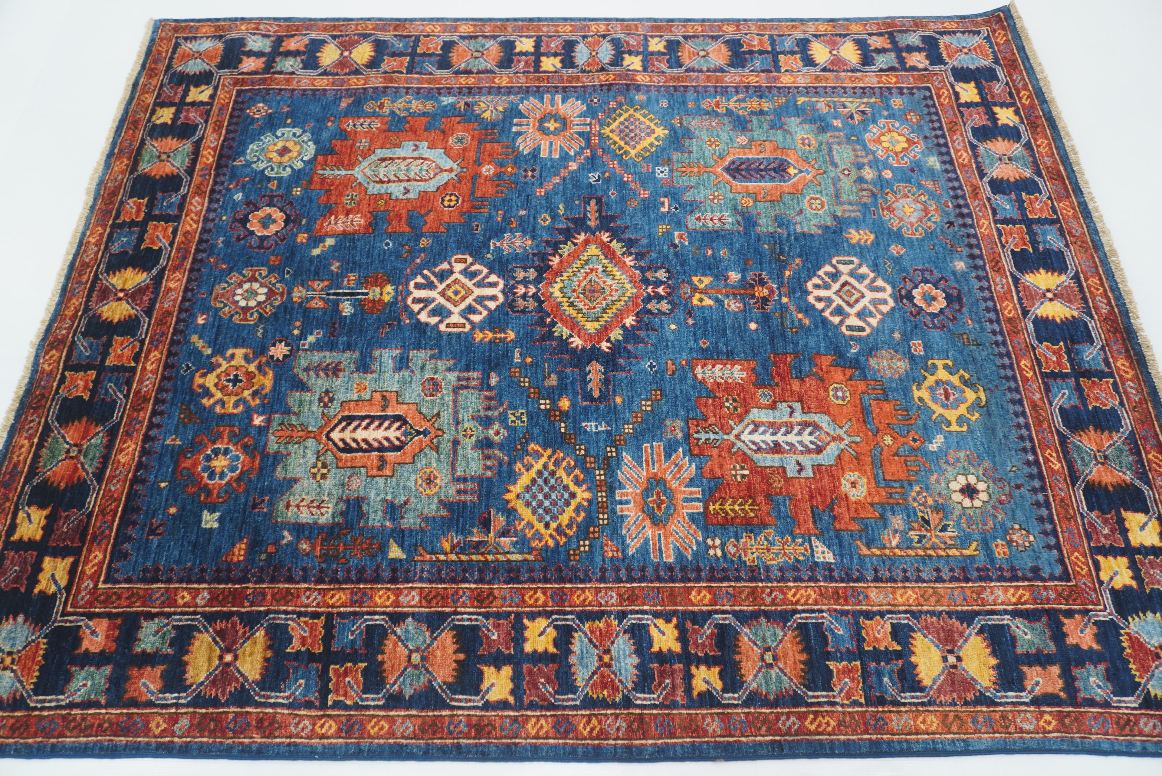 5x7 Navy Blue Baluch Afghan Hand-Knotted Wool Oriental Rug - Yildiz Rugs