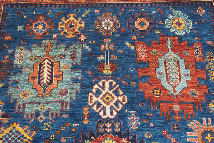 5x7 Navy Blue Baluch Afghan Hand-Knotted Wool Oriental Rug - Yildiz Rugs