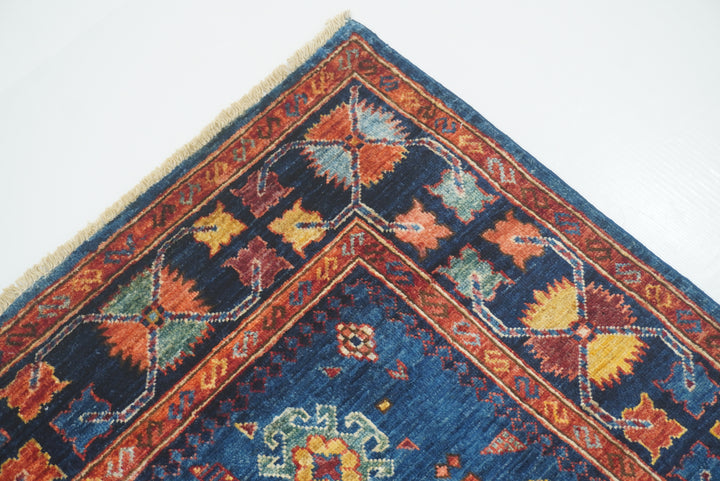 5x7 Navy Blue Baluch Afghan Hand-Knotted Wool Oriental Rug - Yildiz Rugs