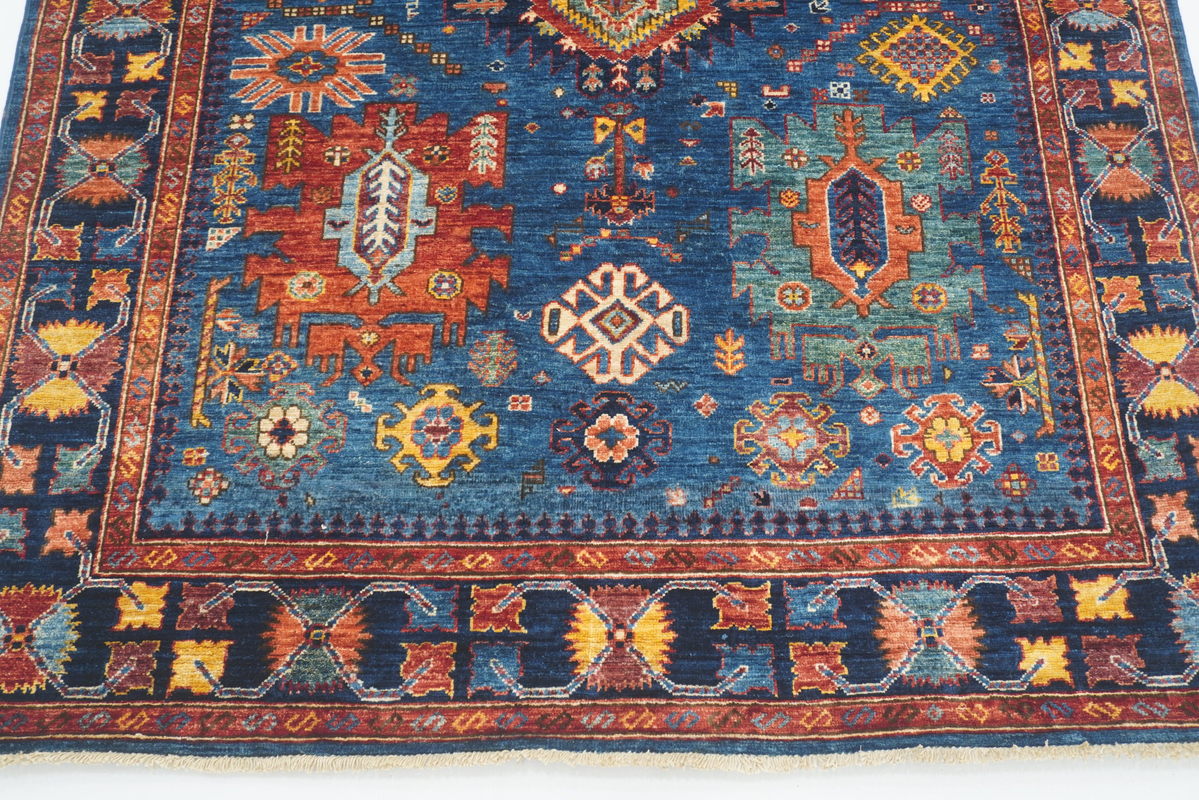 5x7 Navy Blue Baluch Afghan Hand-Knotted Wool Oriental Rug - Yildiz Rugs