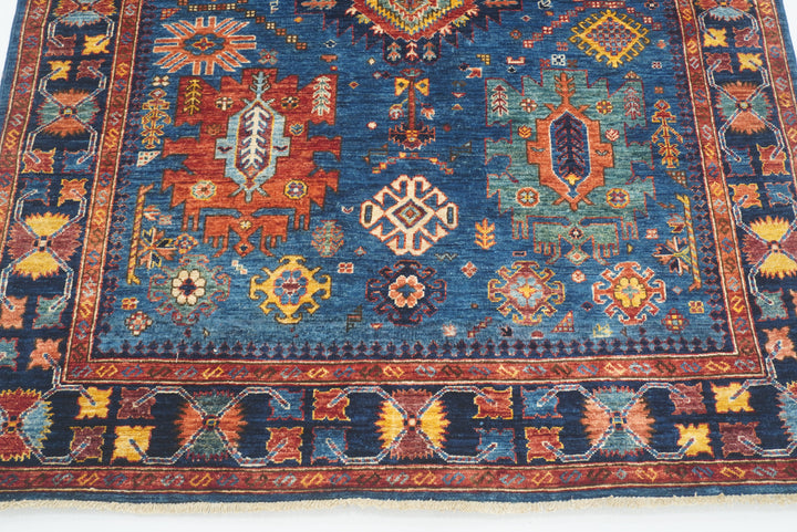 5x7 Navy Blue Baluch Afghan Hand-Knotted Wool Oriental Rug - Yildiz Rugs