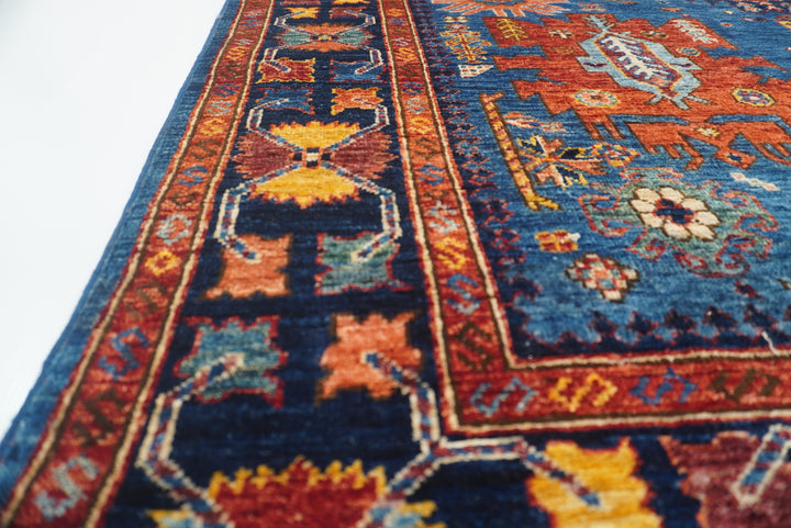 5x7 Navy Blue Baluch Afghan Hand-Knotted Wool Oriental Rug - Yildiz Rugs
