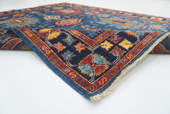 5x7 Navy Blue Baluch Afghan Hand-Knotted Wool Oriental Rug - Yildiz Rugs