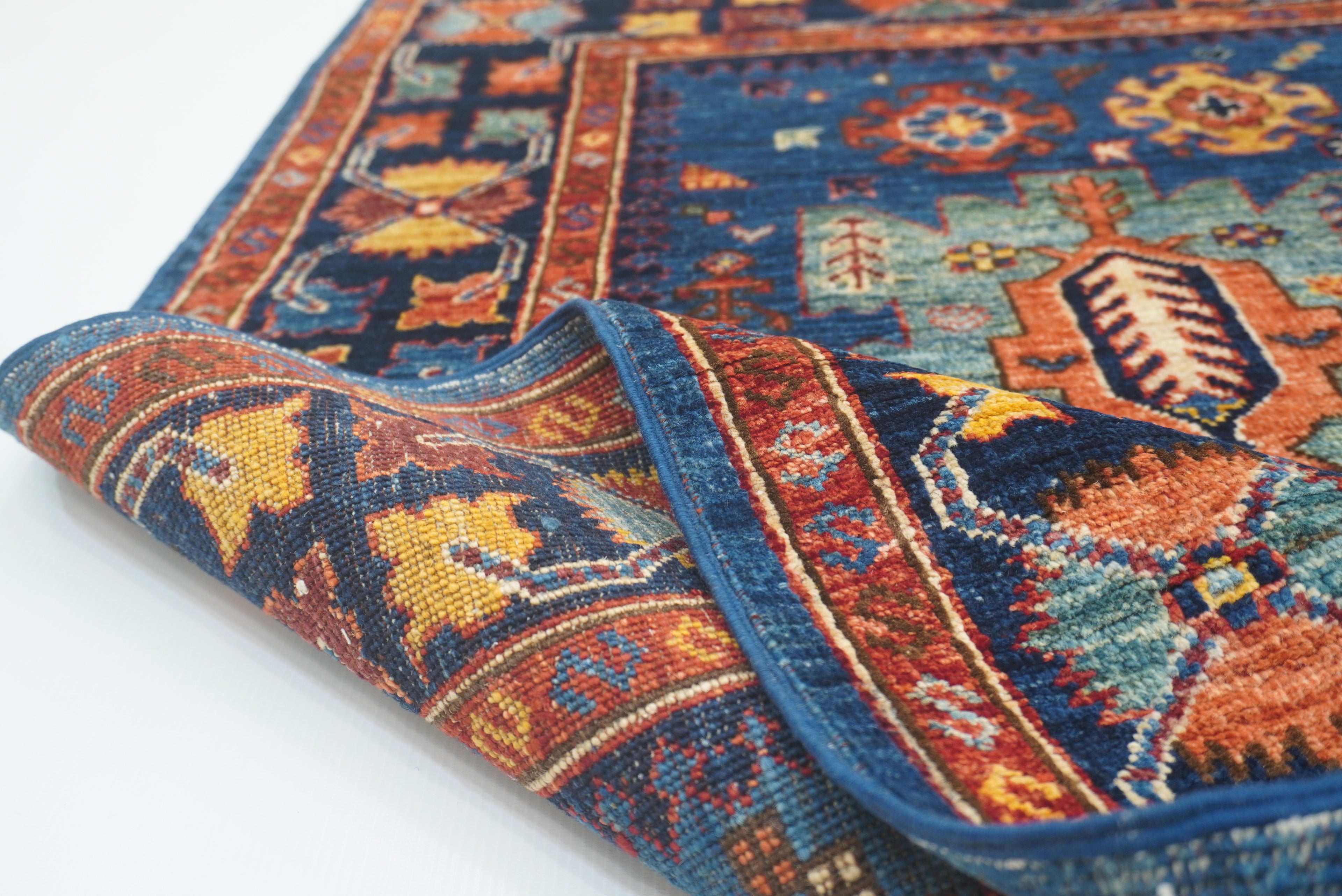5x7 Navy Blue Baluch Afghan Hand-Knotted Wool Oriental Rug - Yildiz Rugs