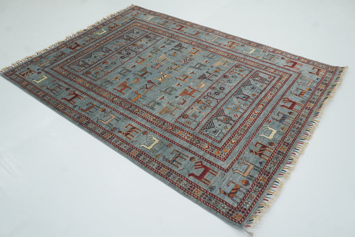 5x7 Animal Gabbeh Light Blue Afghan Hand Knotted Rug - Yildiz Rugs