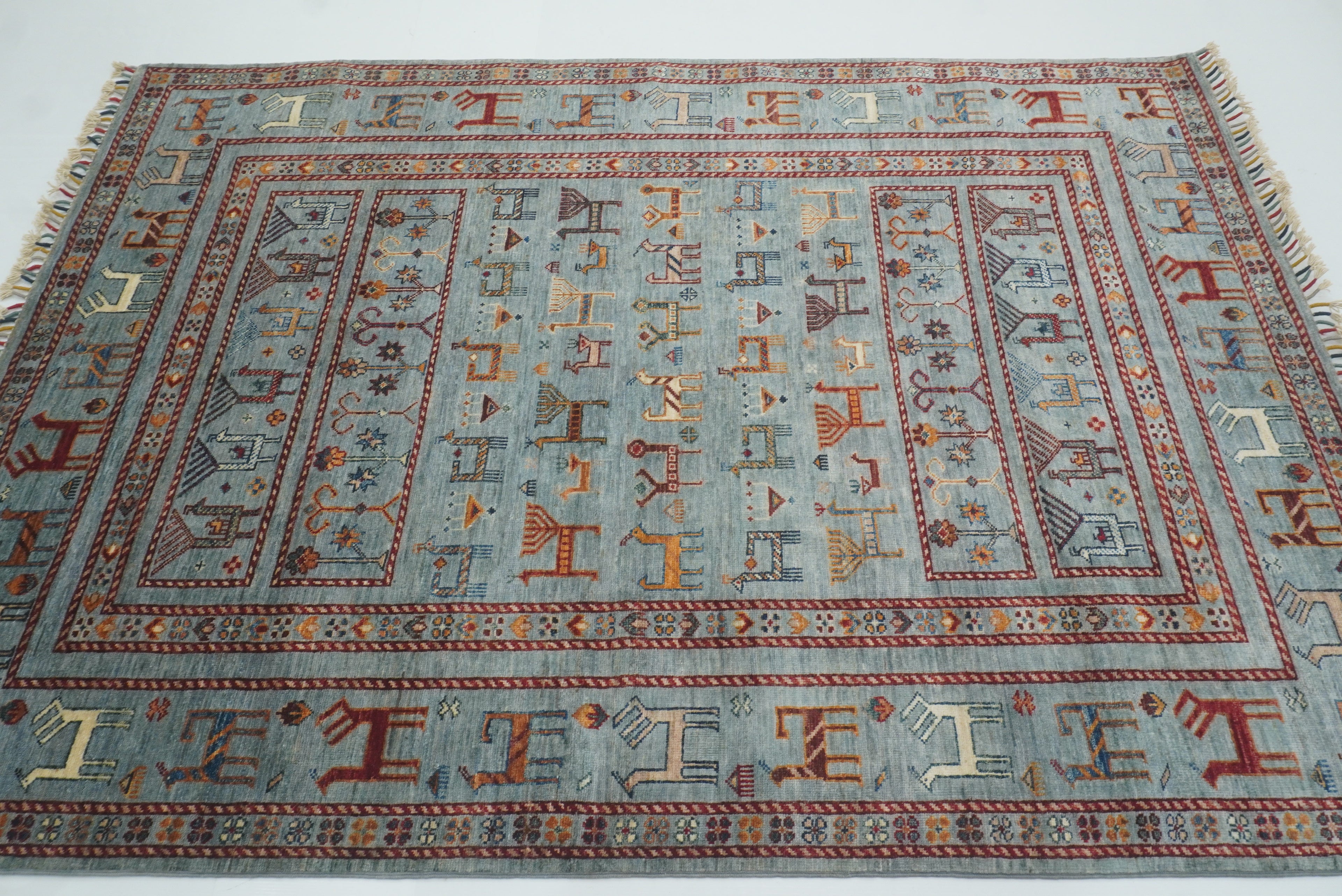 5x7 Animal Gabbeh Light Blue Afghan Hand Knotted Rug - Yildiz Rugs