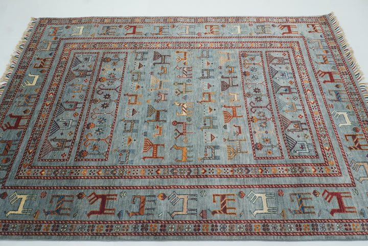 5x7 Animal Gabbeh Light Blue Afghan Hand Knotted Rug - Yildiz Rugs