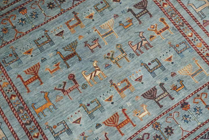 5x7 Animal Gabbeh Light Blue Afghan Hand Knotted Rug - Yildiz Rugs