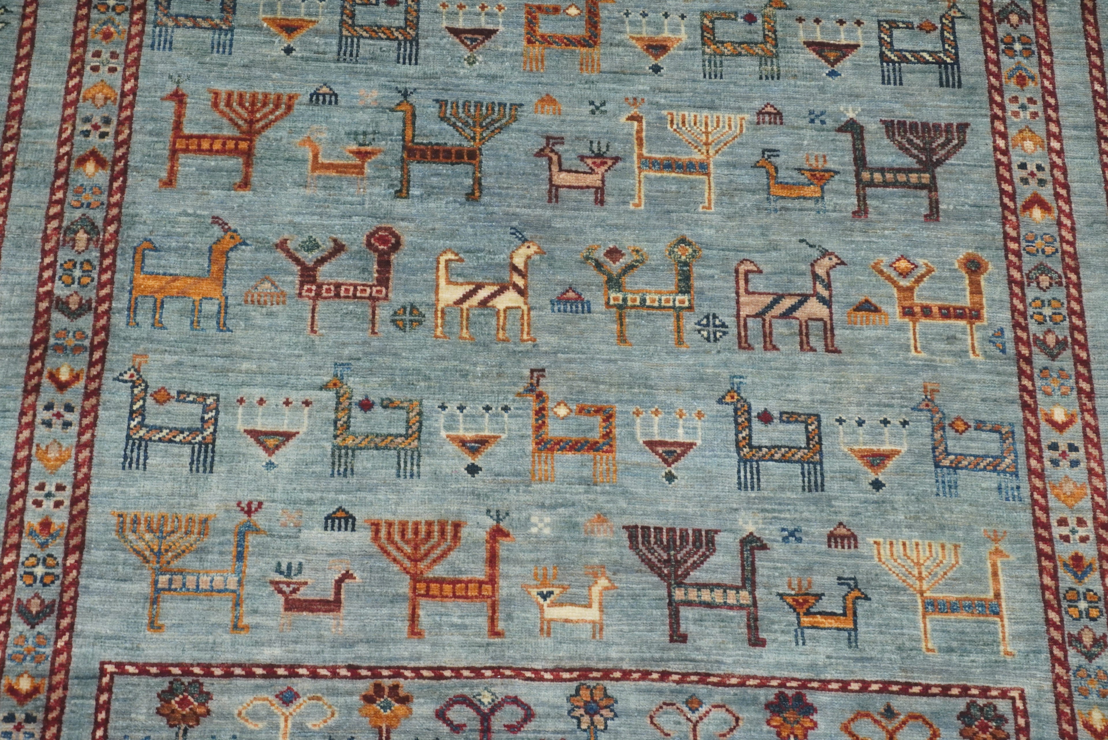 5x7 Animal Gabbeh Light Blue Afghan Hand Knotted Rug - Yildiz Rugs