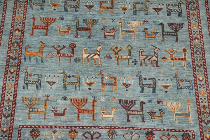 5x7 Animal Gabbeh Light Blue Afghan Hand Knotted Rug - Yildiz Rugs