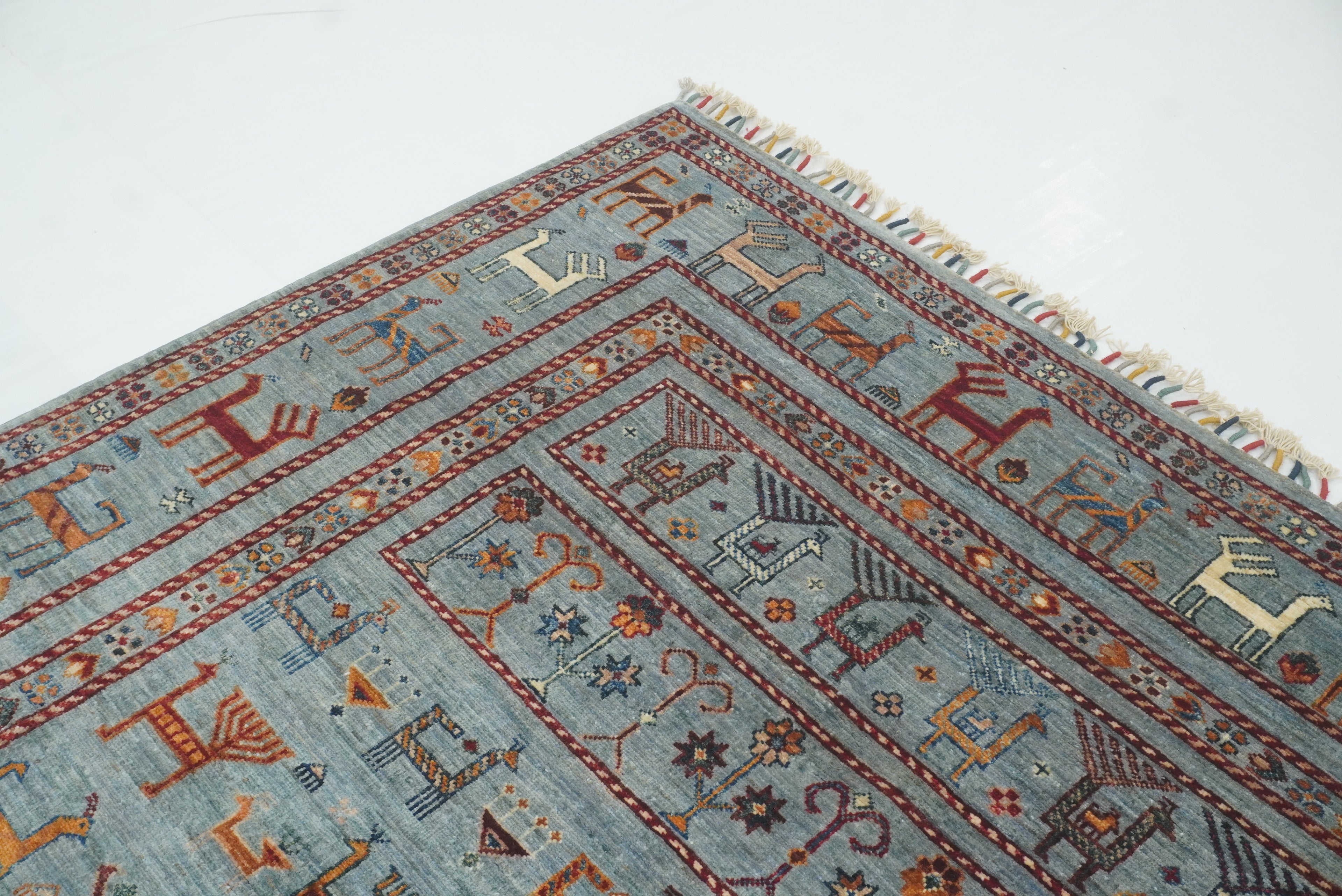 5x7 Animal Gabbeh Light Blue Afghan Hand Knotted Rug - Yildiz Rugs