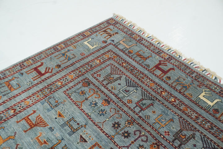 5x7 Animal Gabbeh Light Blue Afghan Hand Knotted Rug - Yildiz Rugs