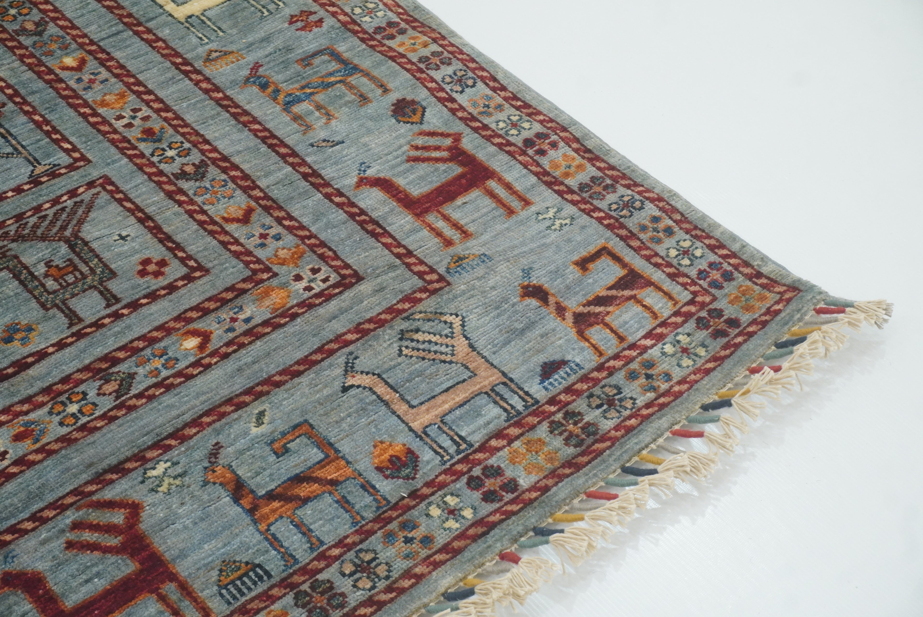 5x7 Animal Gabbeh Light Blue Afghan Hand Knotted Rug - Yildiz Rugs