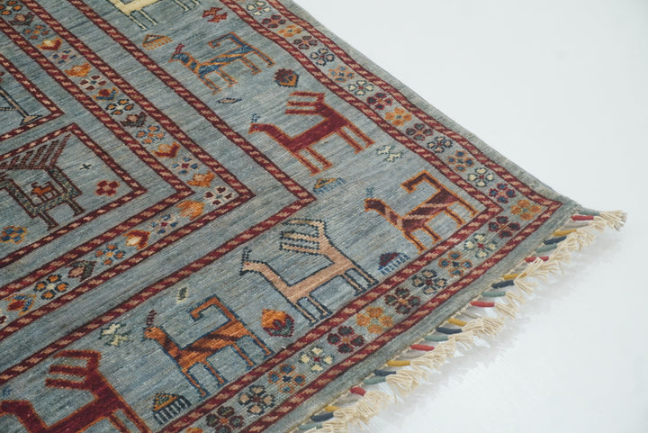 5x7 Animal Gabbeh Light Blue Afghan Hand Knotted Rug - Yildiz Rugs