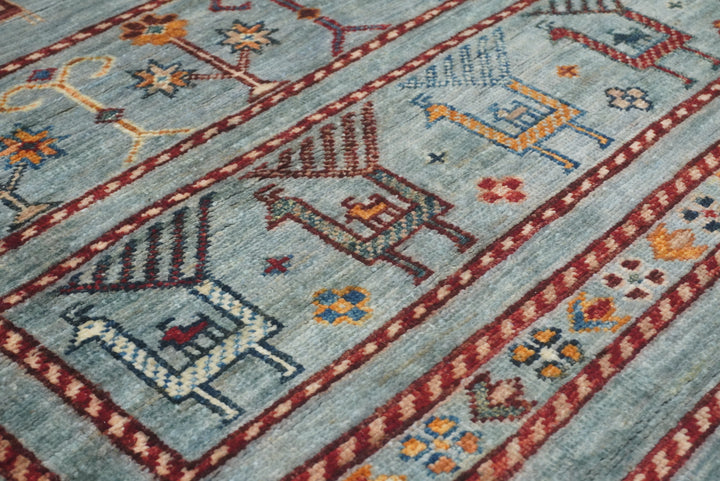 5x7 Animal Gabbeh Light Blue Afghan Hand Knotted Rug - Yildiz Rugs