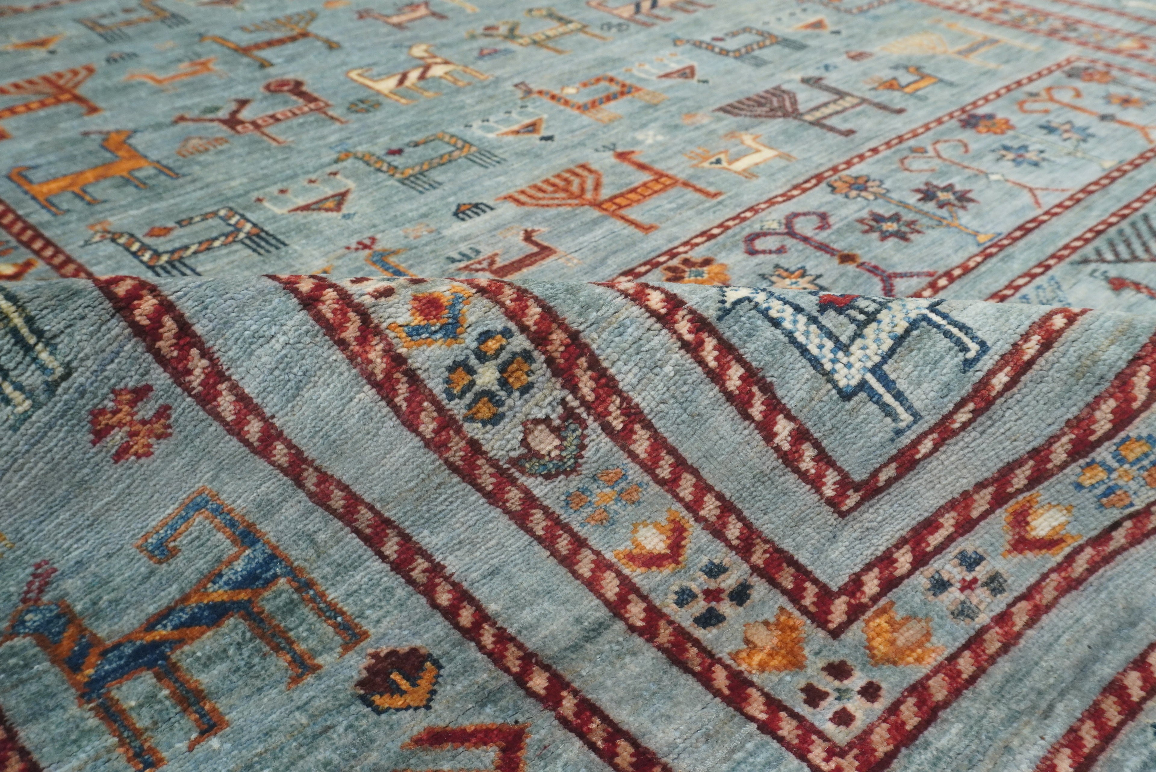 5x7 Animal Gabbeh Light Blue Afghan Hand Knotted Rug - Yildiz Rugs