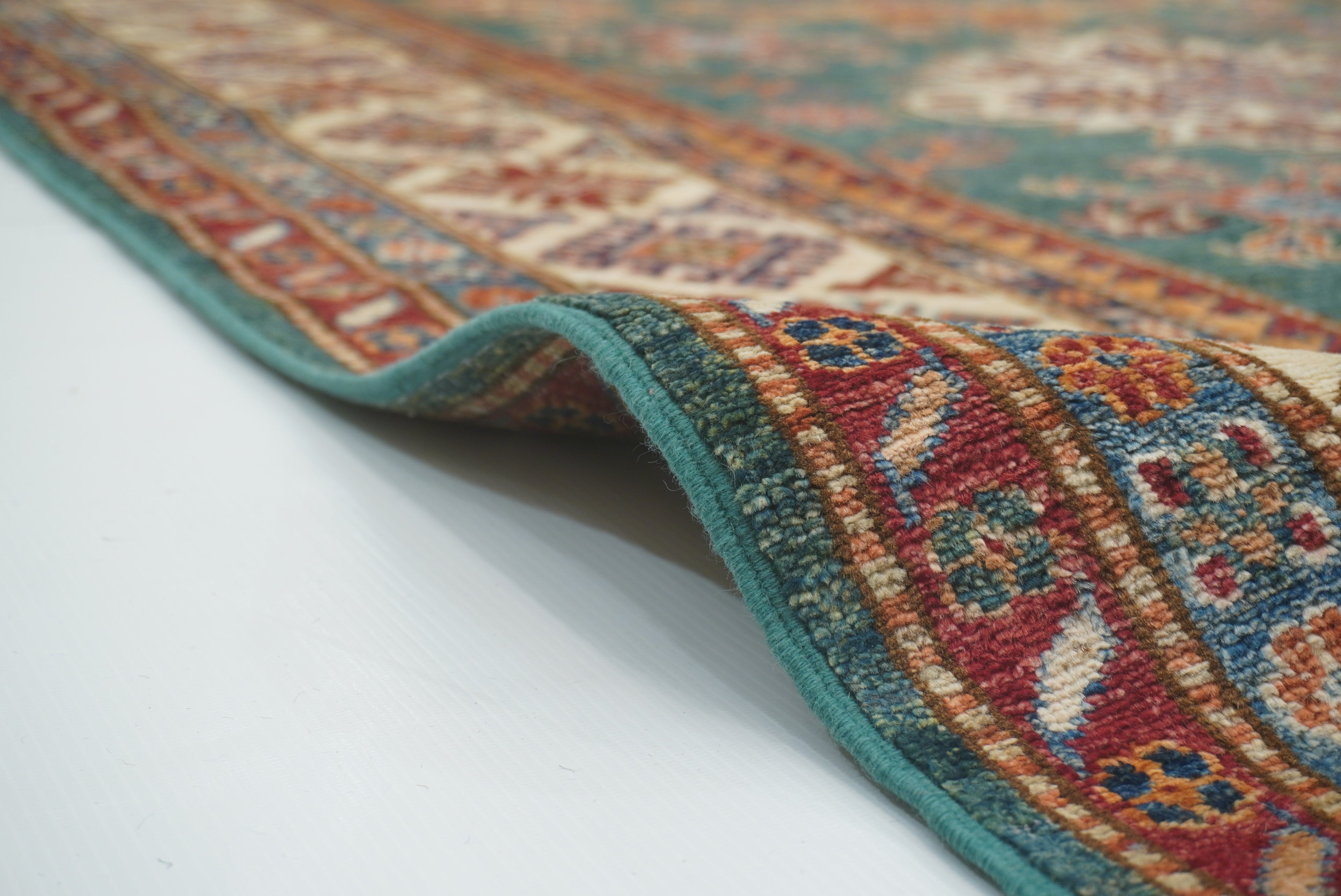 6x8 Green Afghan Kazak Hand-Knotted Wool geometric Rug - Yildiz Rugs
