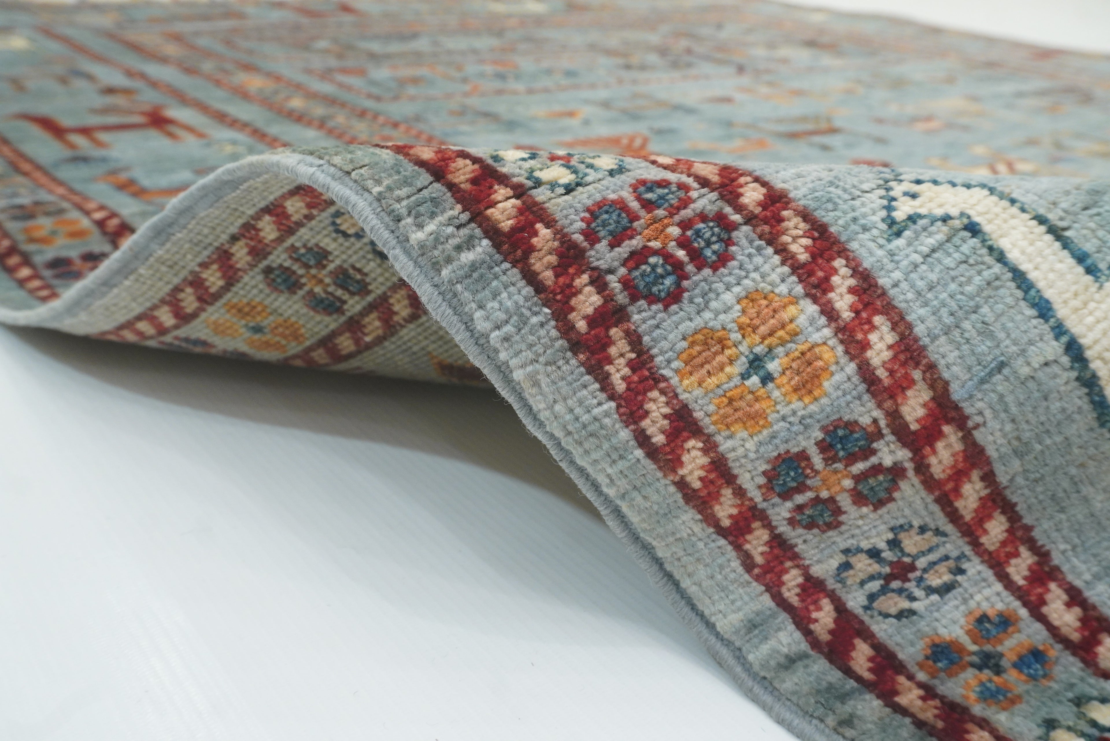 5x7 Animal Gabbeh Light Blue Afghan Hand Knotted Rug - Yildiz Rugs