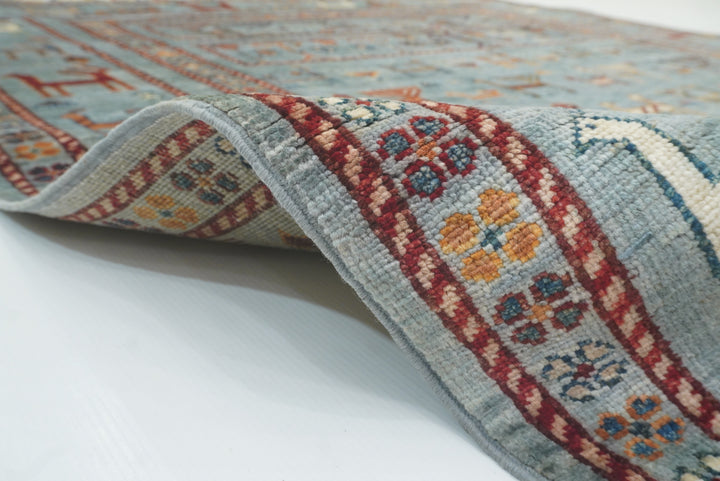 5x7 Animal Gabbeh Light Blue Afghan Hand Knotted Rug - Yildiz Rugs