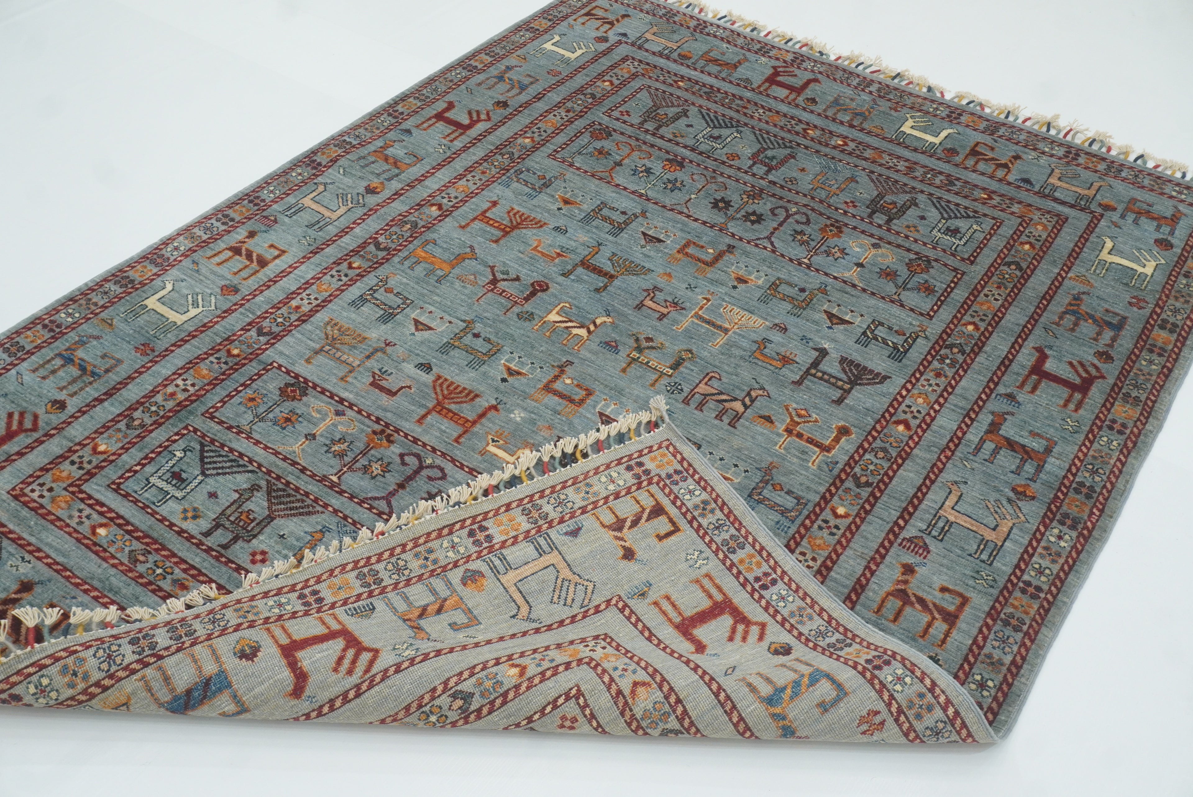 5x7 Animal Gabbeh Light Blue Afghan Hand Knotted Rug - Yildiz Rugs