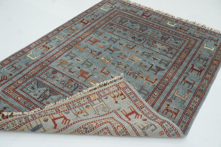 5x7 Animal Gabbeh Light Blue Afghan Hand Knotted Rug - Yildiz Rugs