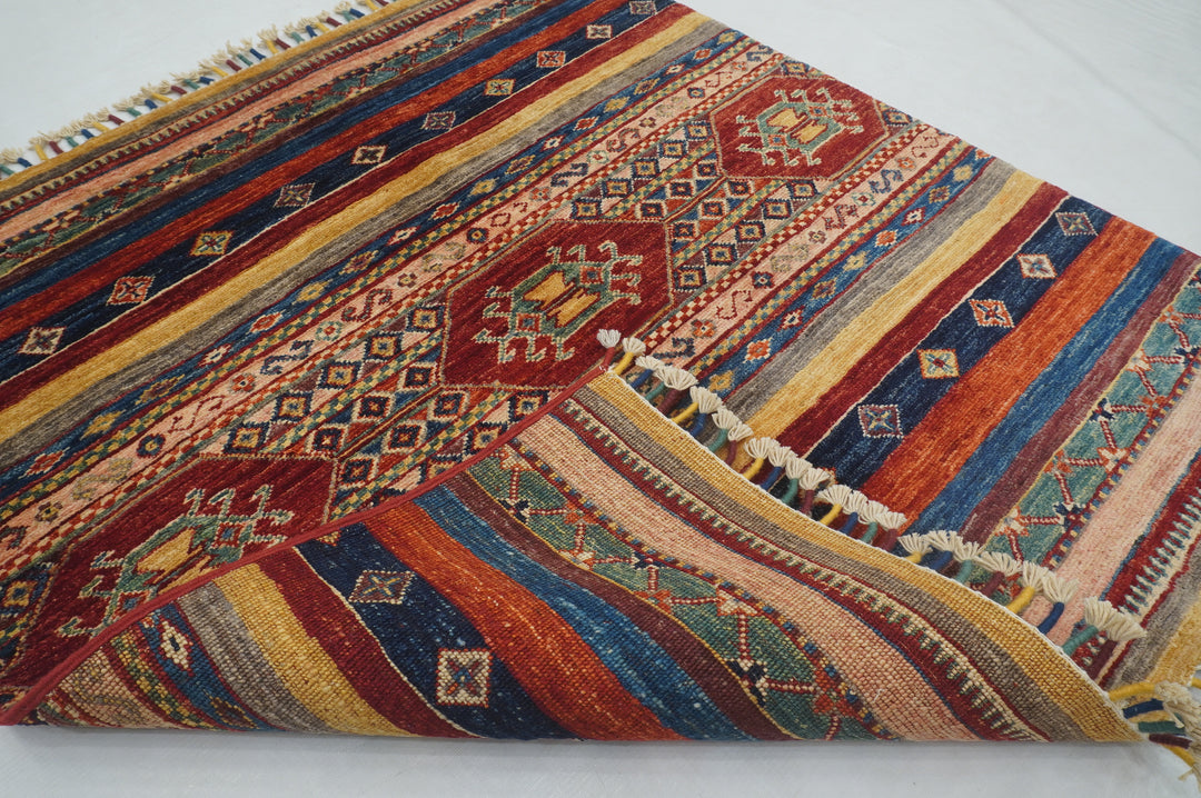 3'3x3'6 Tribal Multicolor Afghan Hand knotted Square Rug