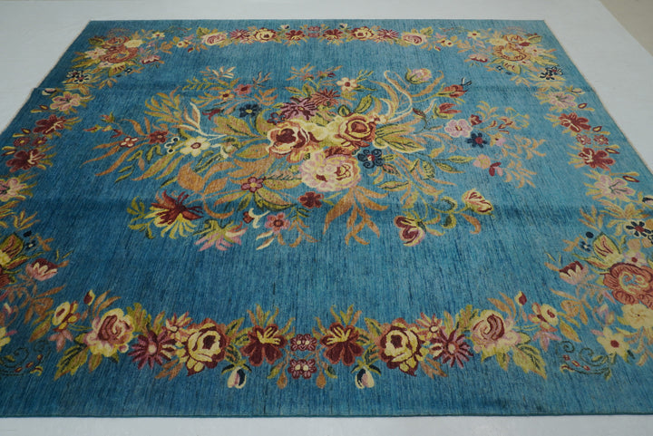 8x10 Blue Floral Karabagh Afghan Hand Knotted Rug