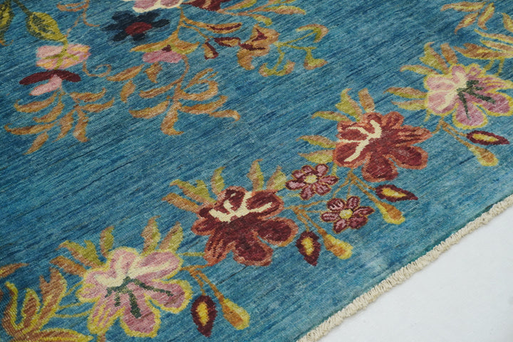 8x10 Blue Floral Karabagh Afghan Hand Knotted Rug