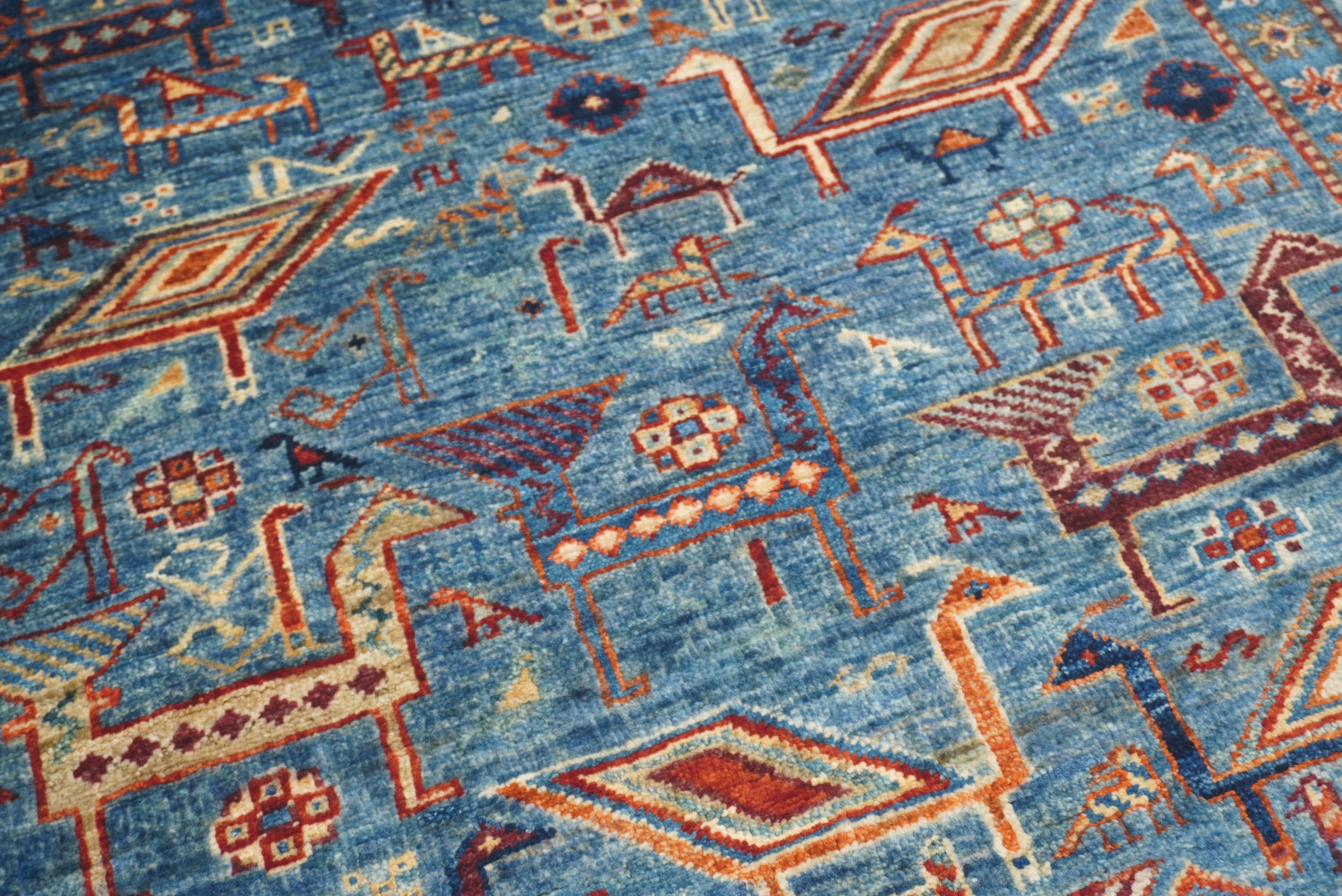 10 ft Blue Gabbeh Afghan Hand-Knotted Wool Runner Rug - Yildiz Rugs