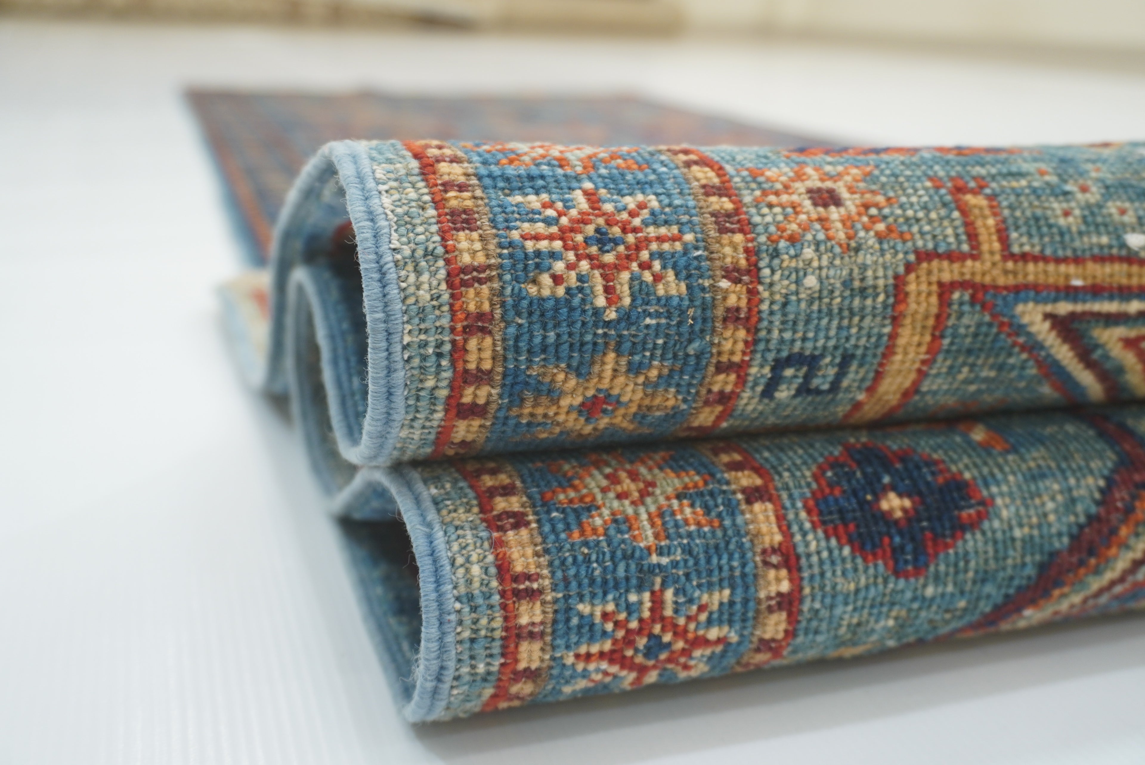 10 ft Blue Gabbeh Afghan Hand-Knotted Wool Runner Rug - Yildiz Rugs