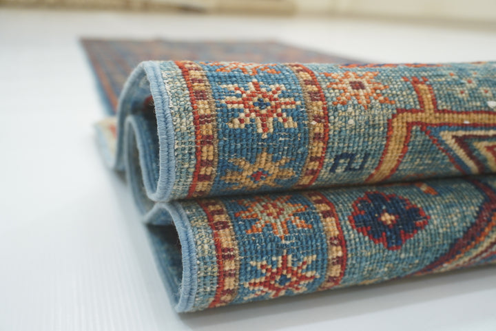 10 ft Blue Gabbeh Afghan Hand-Knotted Wool Runner Rug - Yildiz Rugs