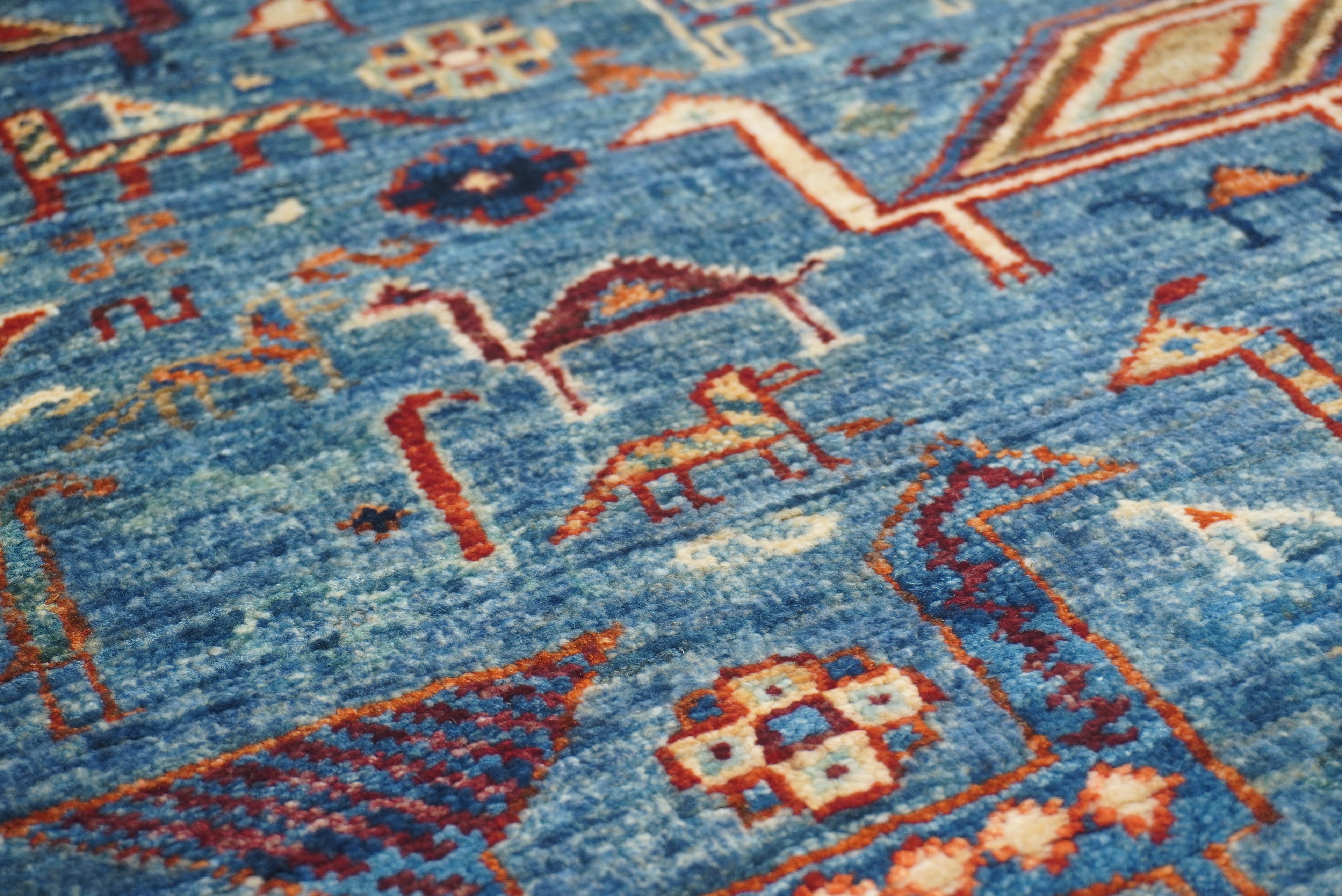 10 ft Blue Gabbeh Afghan Hand-Knotted Wool Runner Rug - Yildiz Rugs