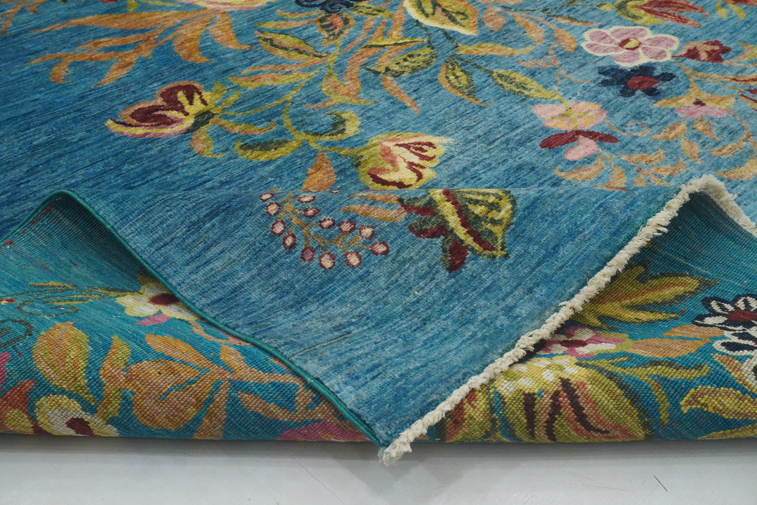 8x10 Blue Floral Karabagh Afghan Hand Knotted Rug