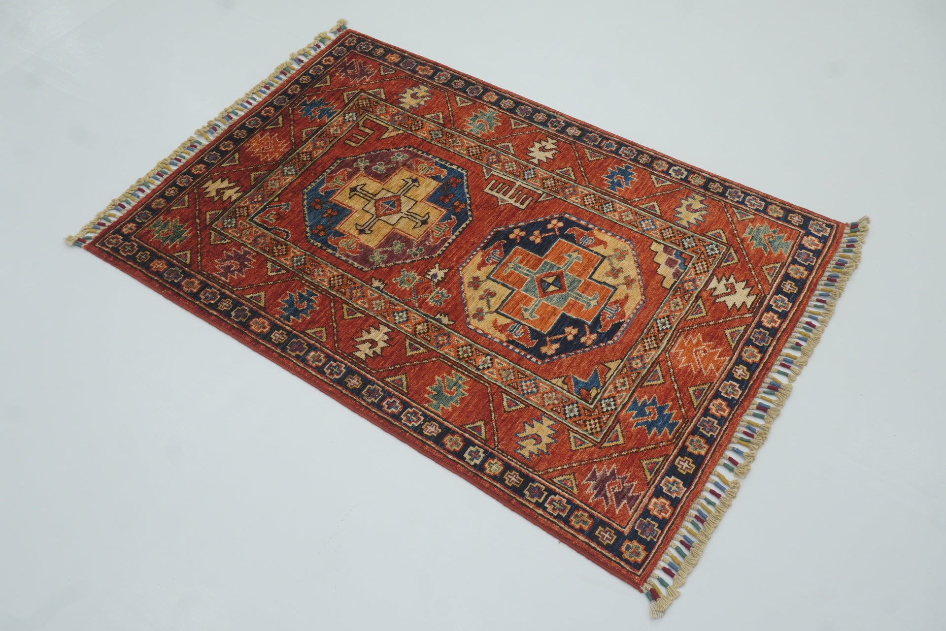 3x4 Red Ersari Hand Knotted Afghan Wool Oriental Rug - Yildiz Rugs