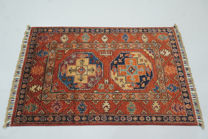 3x4 Red Ersari Hand Knotted Afghan Wool Oriental Rug - Yildiz Rugs
