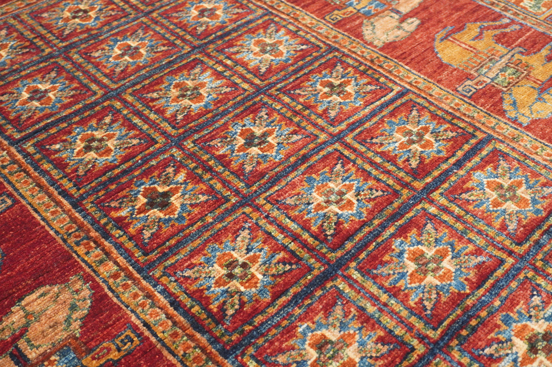 3x5 Red Afghan Pazyryk Hand knotted Rug