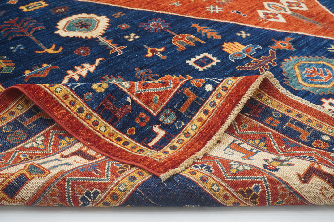 9x12 Red Navy Blue Tribal Gabbeh Nomad Qashqai Hand knotted Oriental Rug - Yildiz Rugs