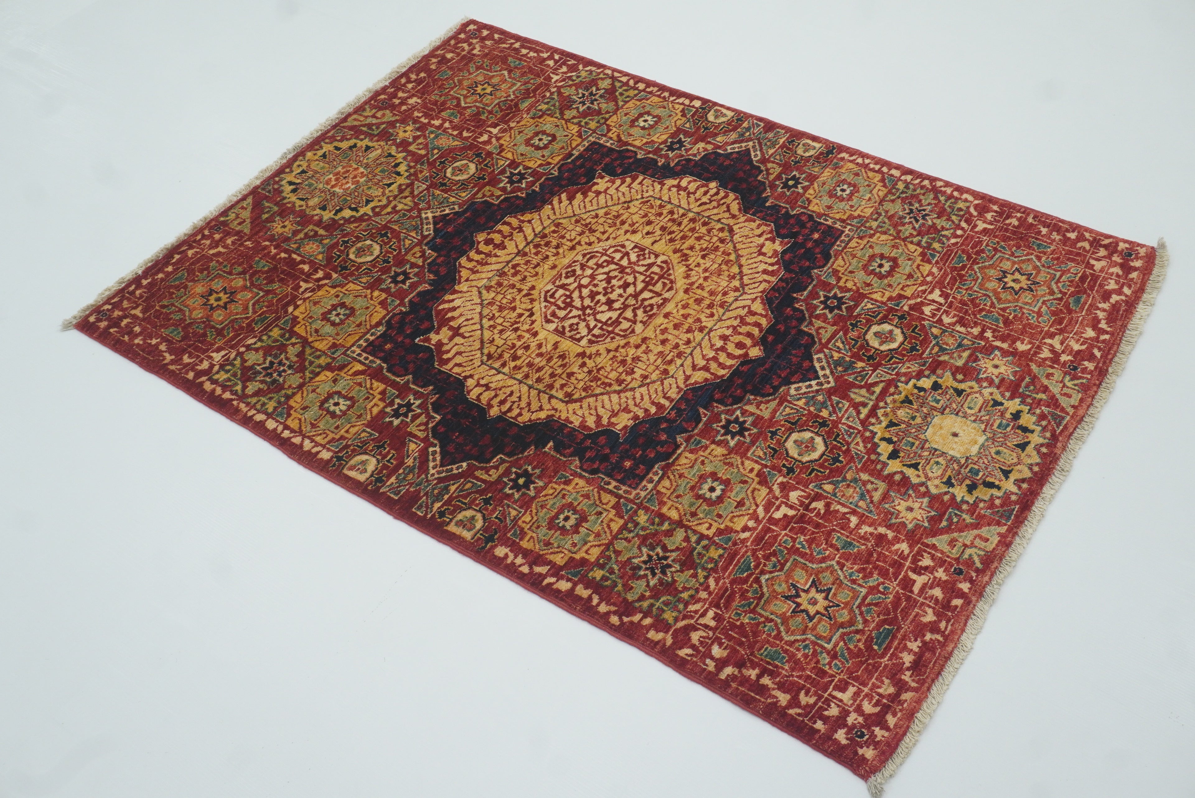 3x4 Red Mamluk Hand-Knotted Wool Rug - Yildiz Rugs