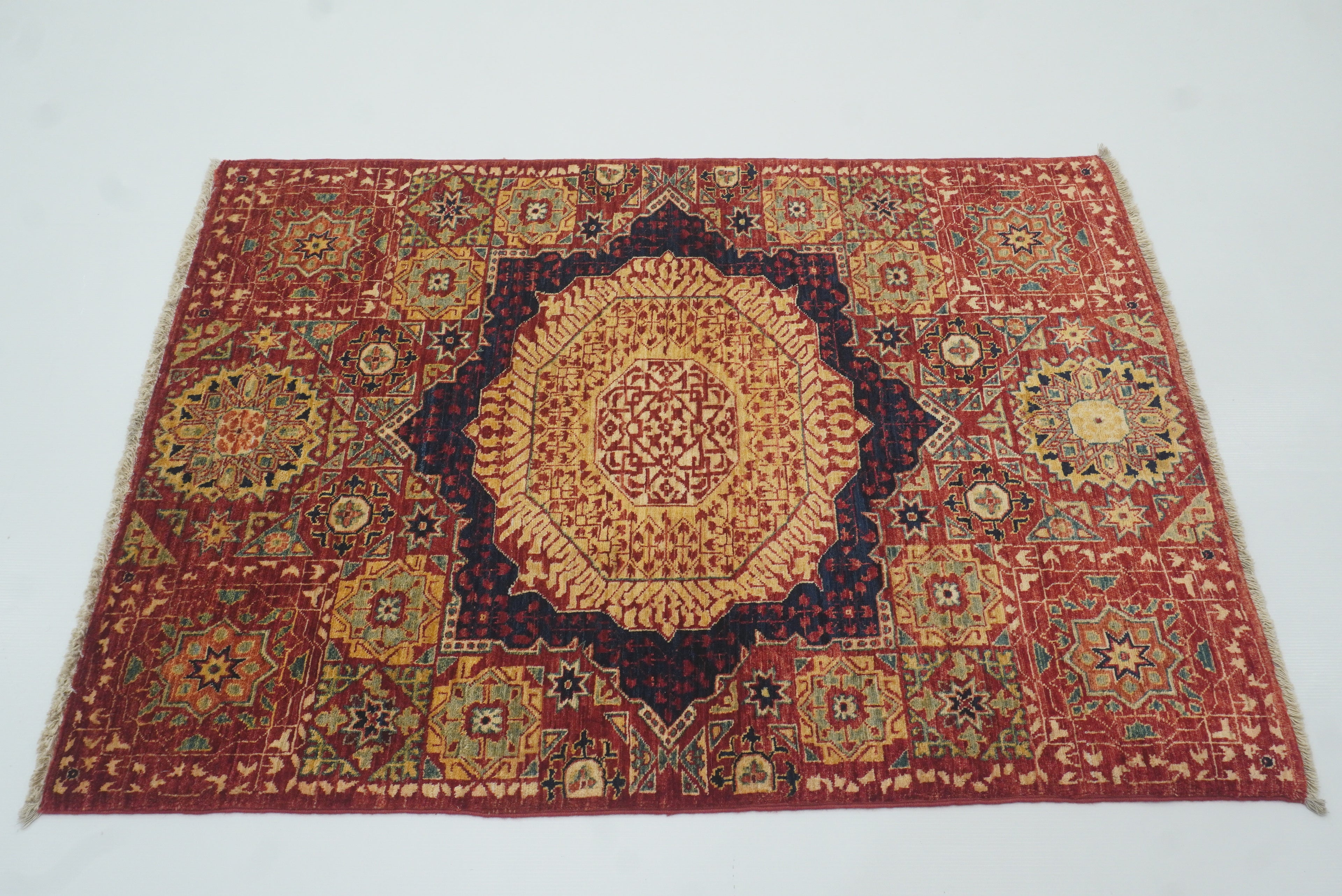 3x4 Red Mamluk Hand-Knotted Wool Rug - Yildiz Rugs