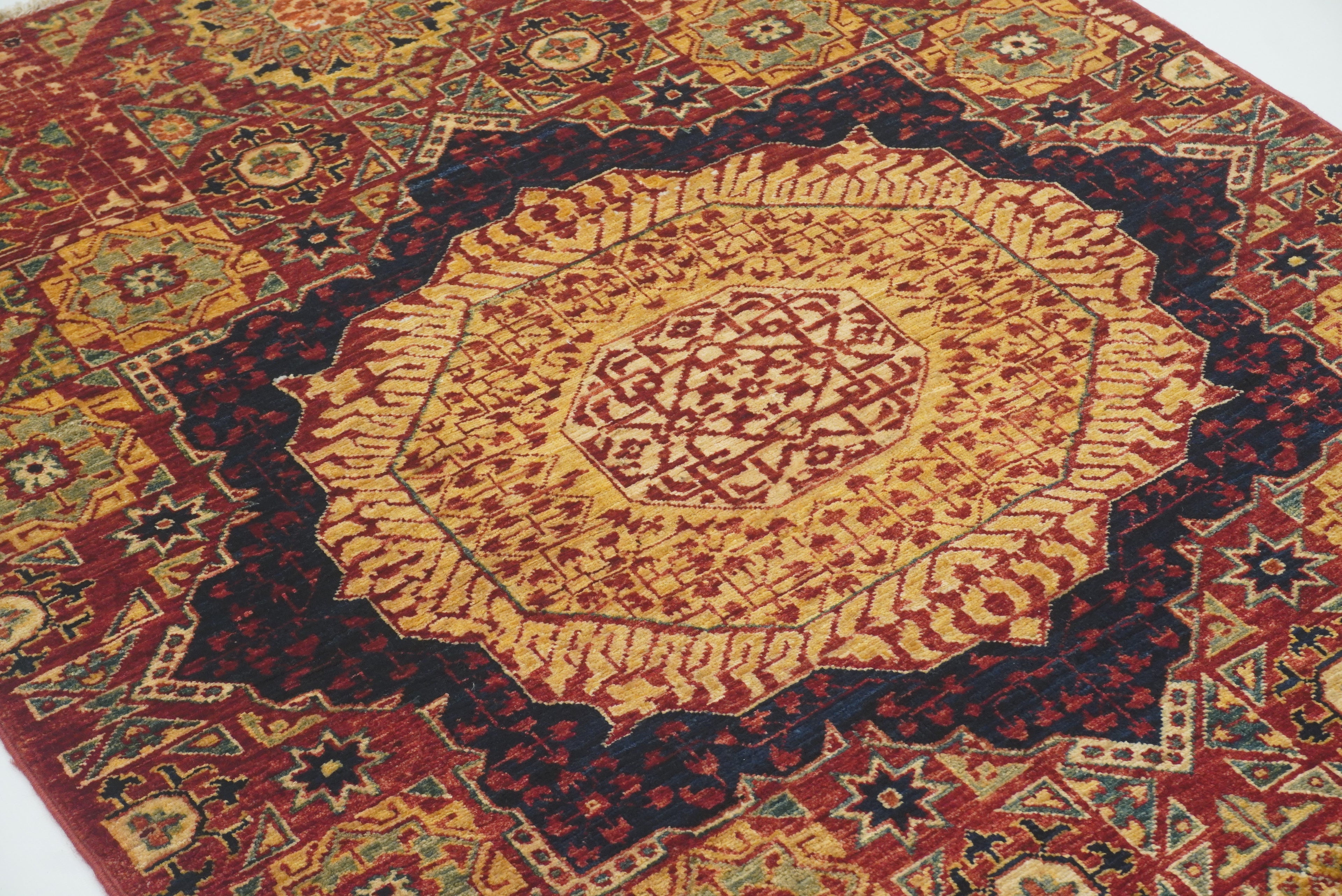 3x4 Red Mamluk Hand-Knotted Wool Rug - Yildiz Rugs