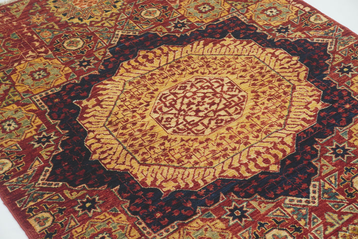 3x4 Red Mamluk Hand-Knotted Wool Rug - Yildiz Rugs