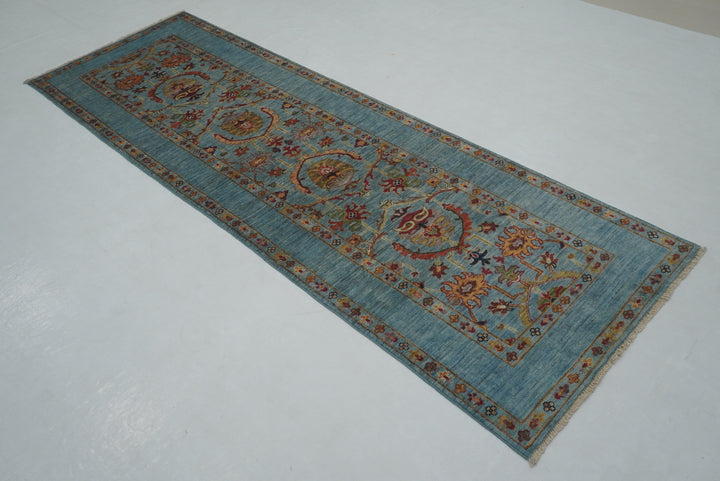 3 x 8 ft Blue Waziri Afghan Hand knotted Runner Rug