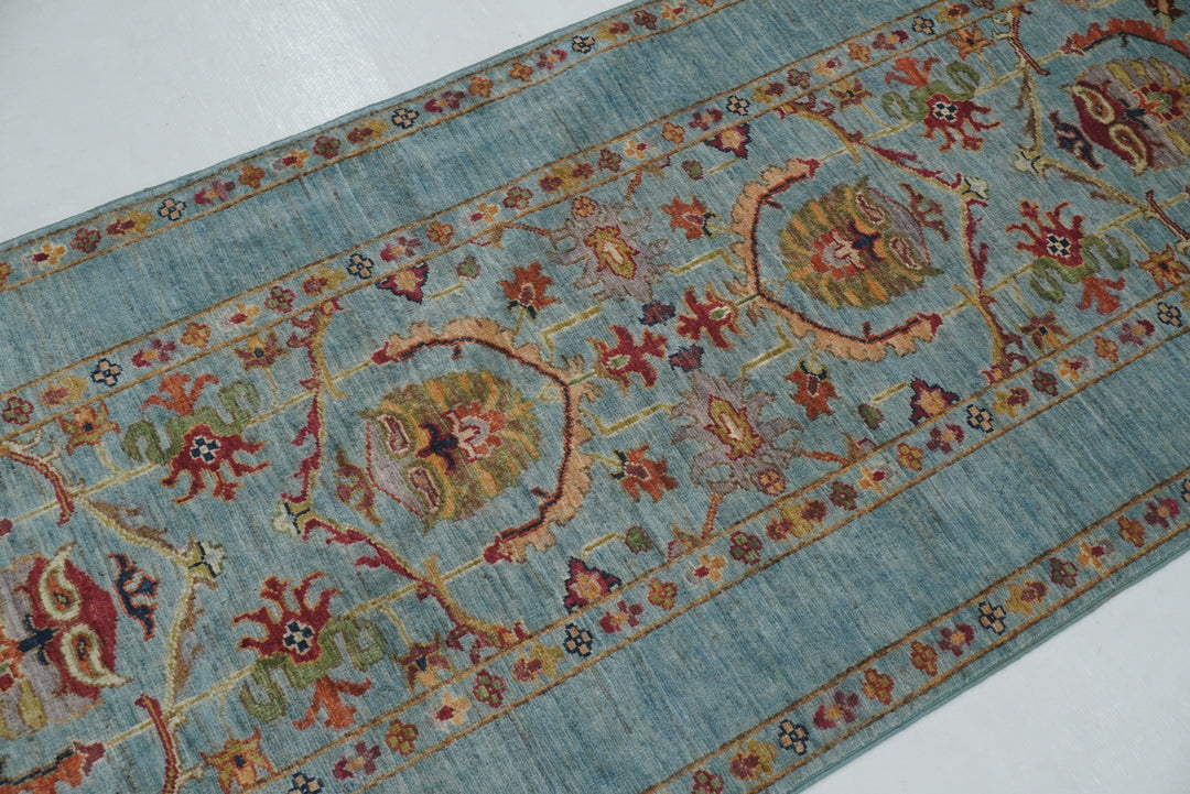 3 x 8 ft Blue Waziri Afghan Hand knotted Runner Rug