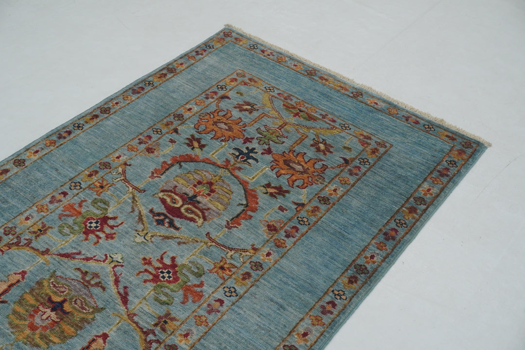 3 x 8 ft Blue Waziri Afghan Hand knotted Runner Rug