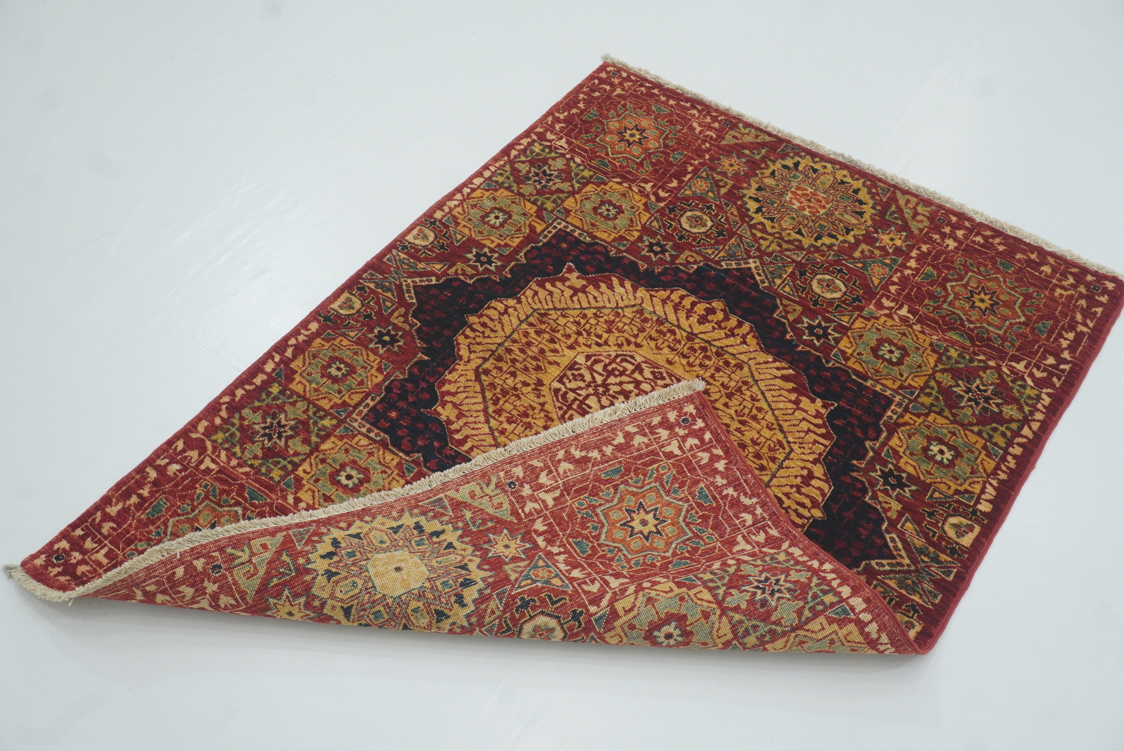 3x4 Red Mamluk Hand-Knotted Wool Rug - Yildiz Rugs